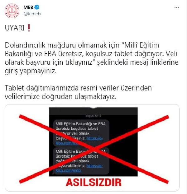 Milli Eğitim Bakanlığı'ndan 'tablet mesajı' uyarısı! O linke sakın tıklamayın - Resim: 0