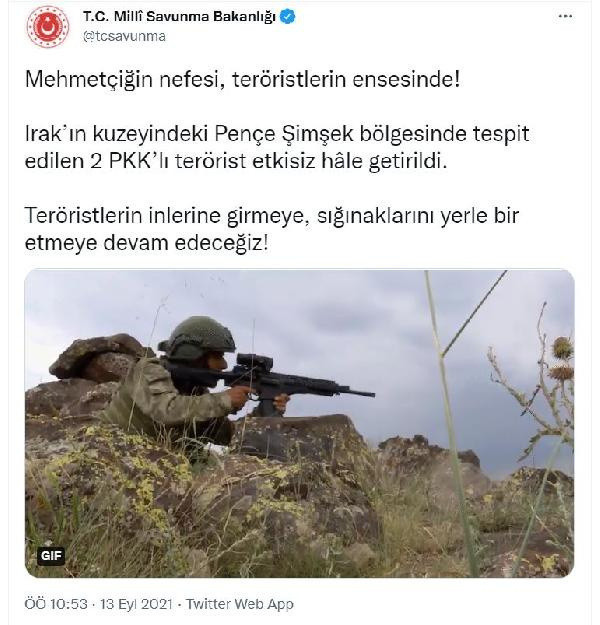 MSB: Pençe Şimşek bölgesinde 2 terörist etkisiz hale getirildi - Resim: 0