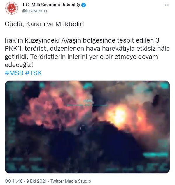 MSB: Irak'ın kuzeyinde 3 PKK'lı terörist etkisiz hale getirildi - Resim: 0