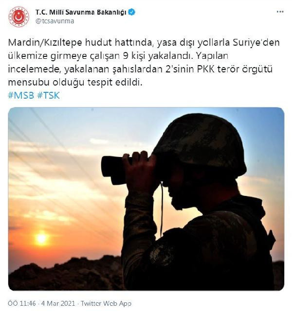MSB: Suriye'den Türkiye'ye girmeye çalışan 2'si PKK'lı 9 kişi yakalandı - Resim: 0