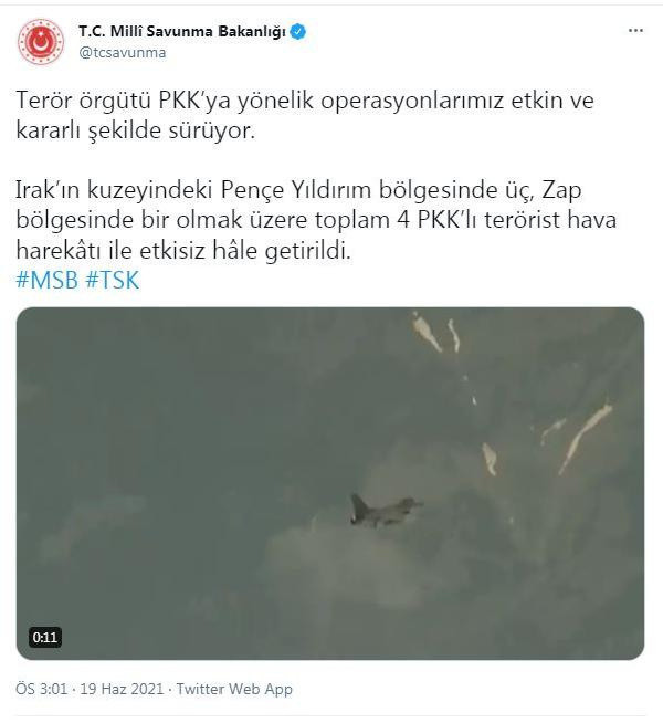 MSB: Irak'ın kuzeyinde 4 PKK'lı terörist etkisiz hale getirildi - Resim: 0