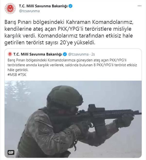 MSB: 20 PKK/YPG'li terörist etkisiz hâle getirildi - Resim: 0
