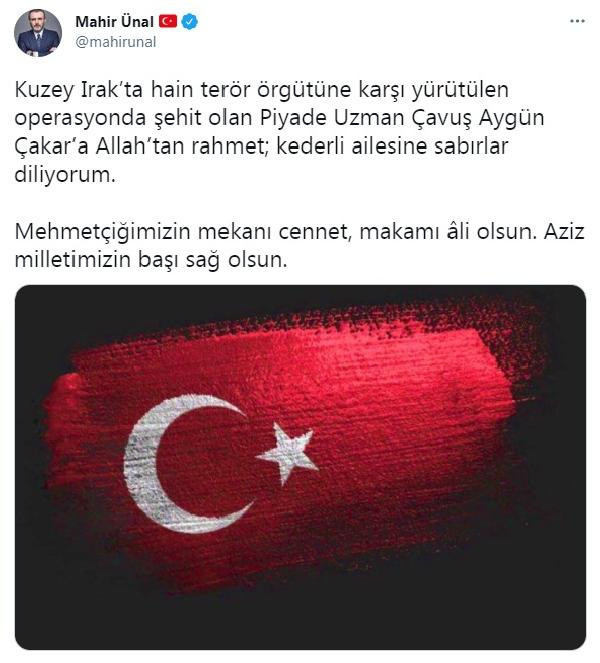 Şehit Uzman Çavuş Aygün Çakar için taziye mesajları paylaşıldı - Resim: 2