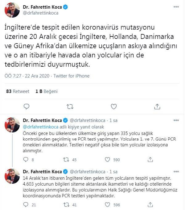 Fahrettin Koca: İngiltere'den gelen 4 bin 603 yolcu izolasyonda - Resim: 0