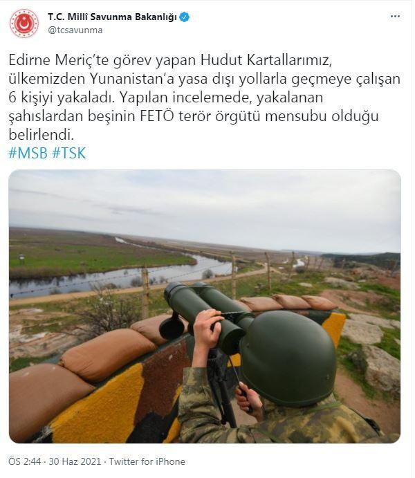 Milli Savunma Bakanlığı duyurdu! Edirne'de 6 kişi yakalandı - Resim: 0