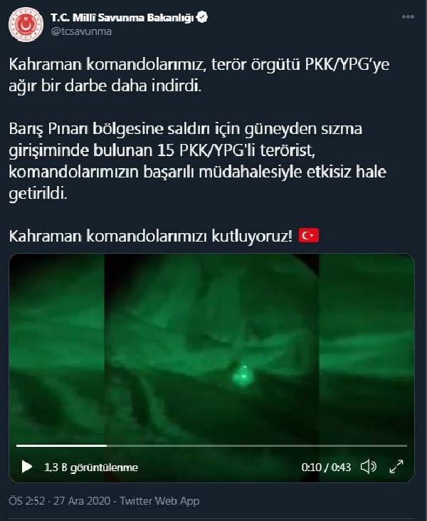 Milli Savunma Bakanlığı: 15 PKK/YPG'li terörist etkisiz hale getirildi - Resim: 0