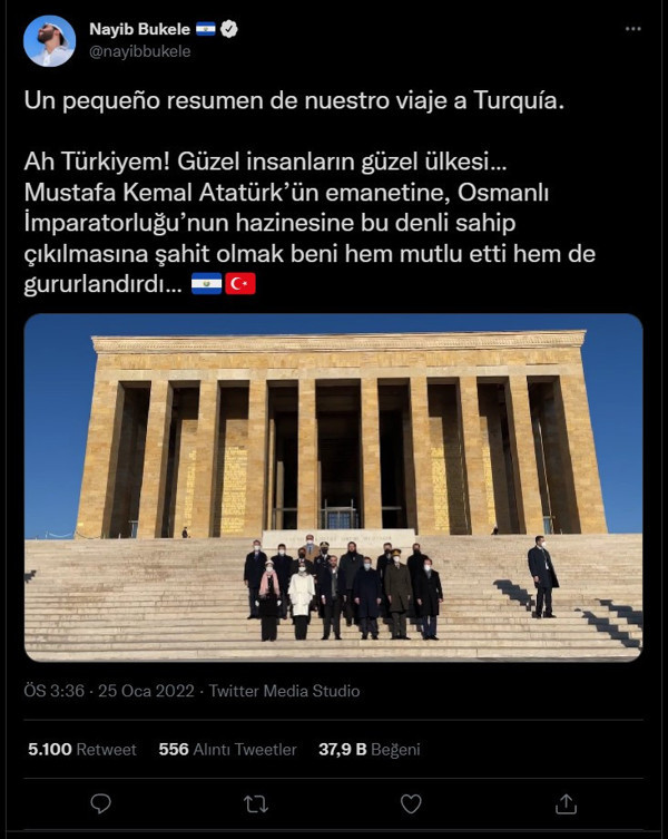 El Salvador Devlet Başkanı 'Ah Türkiyem' deyip paylaştı! Atatürk ve Osmanlı tweetine beğeni yağdı - Resim: 0