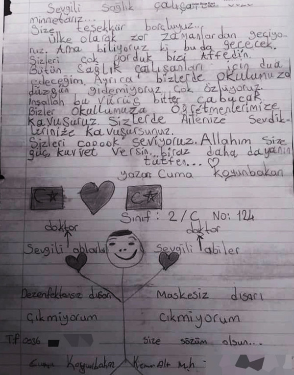 Muğla'da 9 yaşındaki çocuğun sağlıkçılara gönderdiği mektup okuyanları duygulandırdı - Resim: 0
