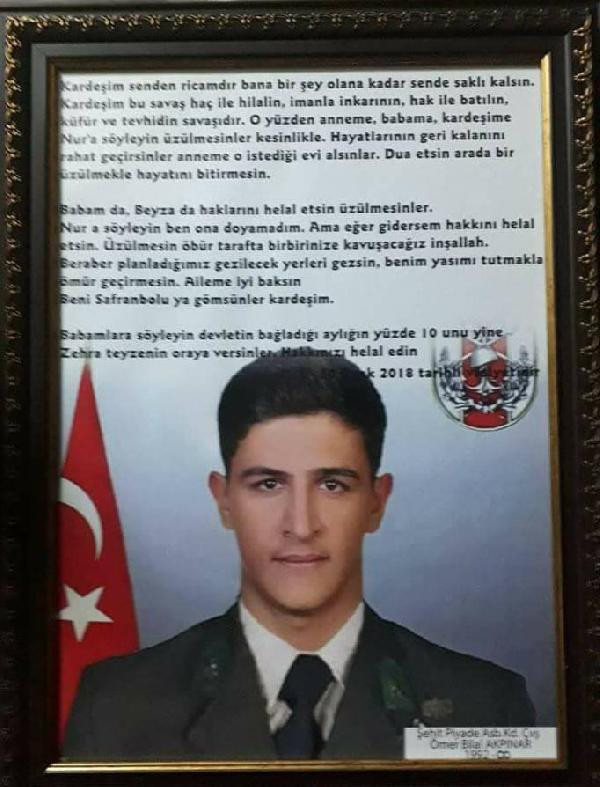 Afrin şehidi Astsubay'ın ağlatan vasiyeti - Resim: 1