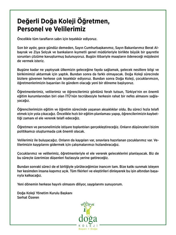 Doğa Koleji öğretmenlerine maaş müjdesi - Resim: 1
