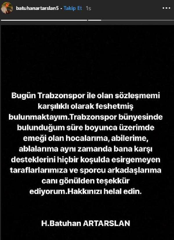 Trabzonspor, Batuhan Artarslan ile yollarını ayırdı - Resim: 1