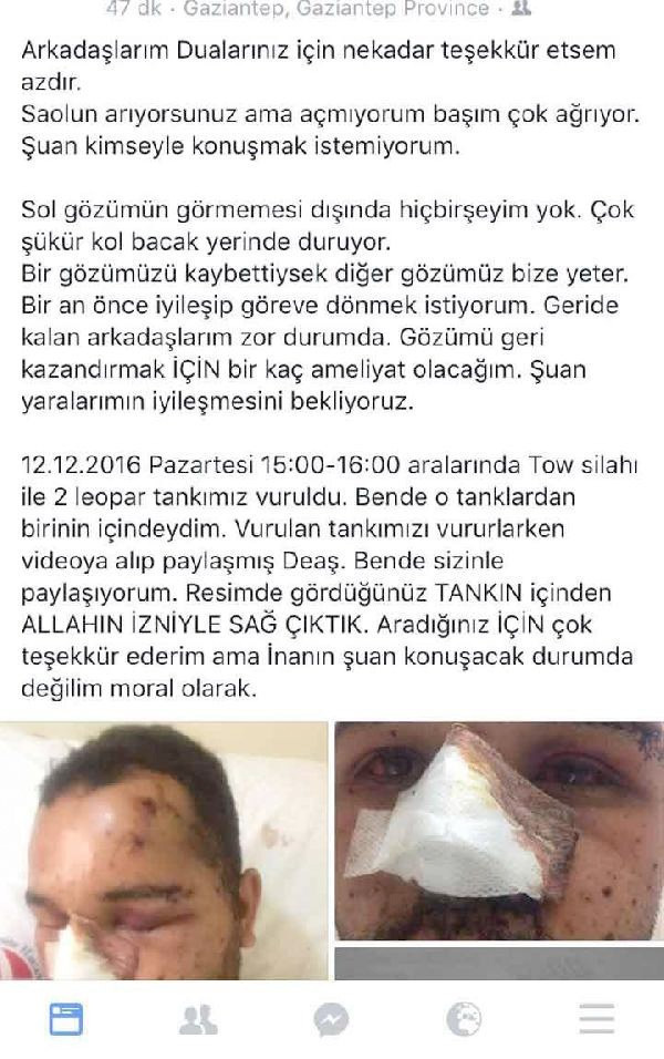 DEAŞ'ın vurduğu tankın içindeki Türk askeri Facebook'a yazdı - Resim: 3