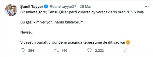 Parti kurması halinde Tansu Çiller'e oy vereceklerin oranı gündem oldu Şamil Tayyar dalga geçti - Resim: 0