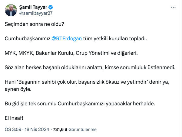 Erdoğan'ın katıldığı toplantılarda söz alan AK Partili isimler söylemiş Şamil Tayyar isyan etti: El insaf - Resim: 0