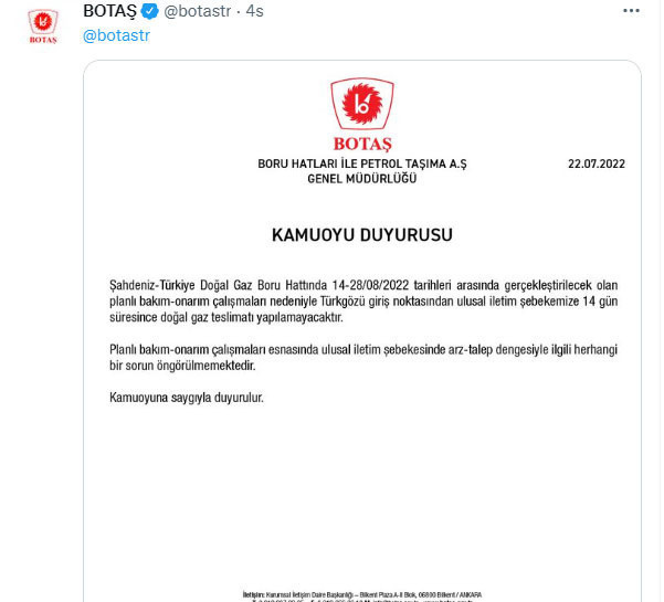 BOTAŞ duyurdu: Doğalgazda 14 günlük kesinti olacak - Resim: 0