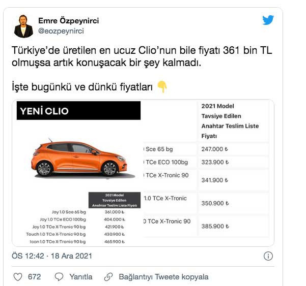 Renault Clio'ya bir günde 114 bin TL zam! Emre Özpeynirci: Konuşacak bir şey kalmadı - Resim: 0
