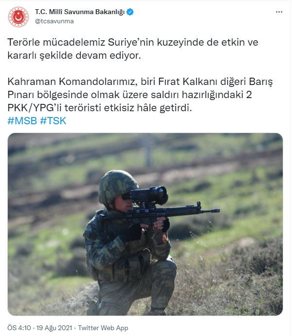 Milli Savunma Bakanlığı: 2 terörist etkisiz hale getirildi - Resim: 0