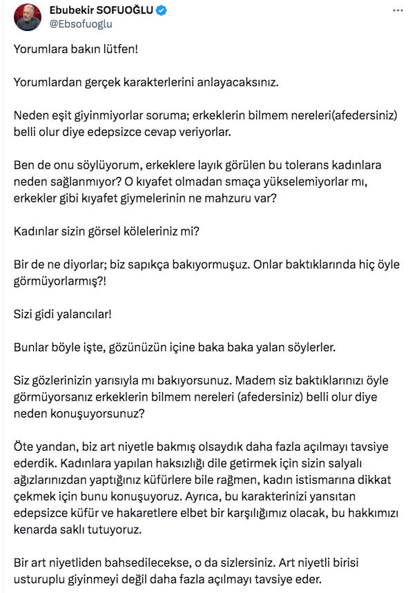 Ebubekir Sofuoğlu'ndan voleybolcuların kıyafetleriyle ilgili 'biz sapıkça bakıyormuşuz' yorumuna yanıt - Resim: 0