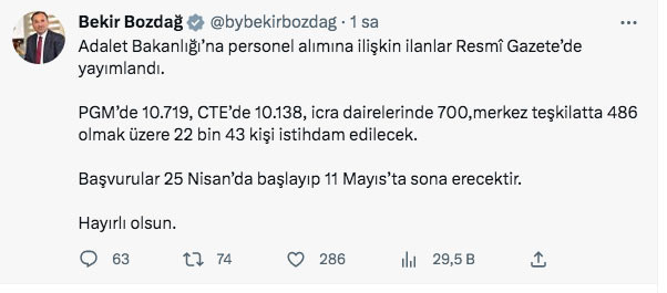 Adalet Bakanlığına 22 bin 43 personel alınacak Resmi Gazete'de yayımlandı Bekir Bozdağ duyurdu - Resim: 0