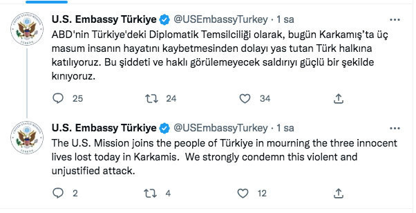 ABD Büyükelçiliğinden Karkamış'a roketli saldırı açıklaması - Resim: 0