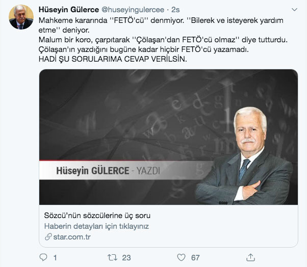 Hüseyin Gülerce'den Abdulkadir Selvi'ye Sözcü davası yanıtı - Resim: 0