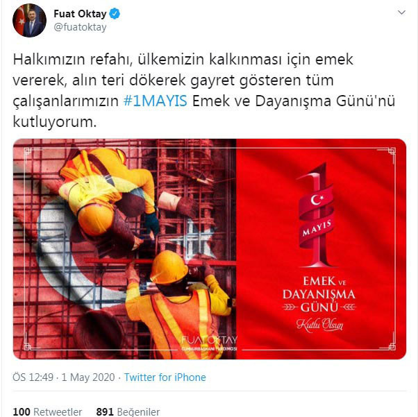 Cumhurbaşkanı Yardımcısı Fuat Oktay'dan '1 Mayıs' mesajı - Resim: 0