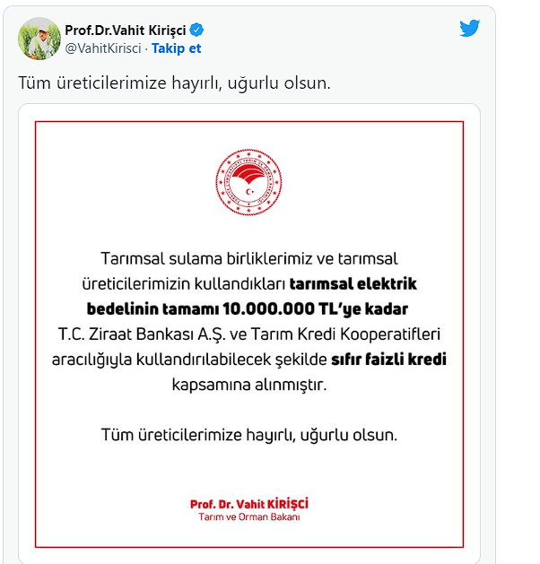 Faizsiz kredi açıklaması! Tarım ve Orman Bakanı Vahit Kirişci duyurdu: Kapsama alındı - Resim: 0