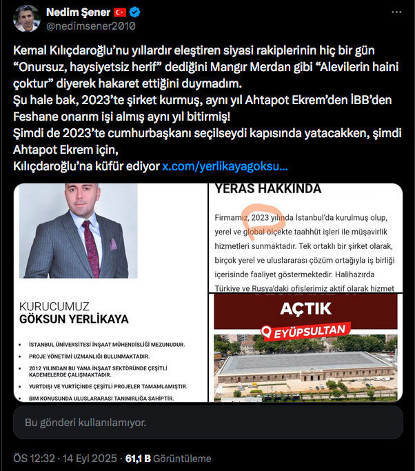 Nedim Şener paylaştı: İBB'den onarım ihalesi aldı Kılıçdaroğlu'na küfretti - Resim: 0