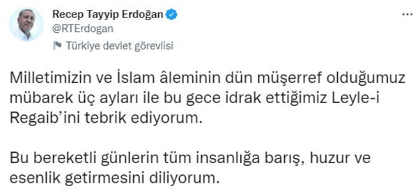 Cumhurbaşkanı Erdoğan'dan Regaib Kandili mesajı - Resim: 0