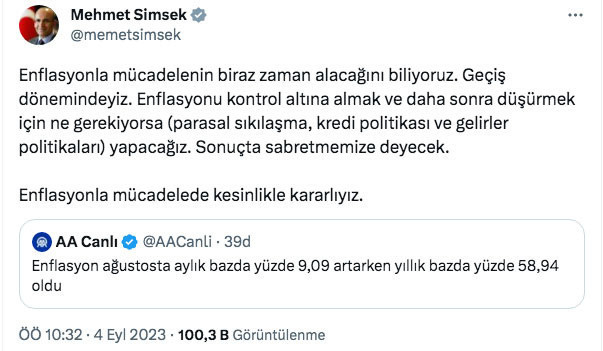 Mehmet Şimşek'ten ağustos enflasyonu değerlendirmesi: Biraz zaman alacağını biliyoruz - Resim: 0