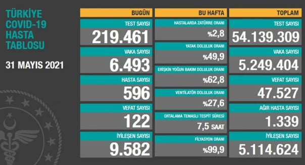 Türkiye 31 Mayıs 2021 koronavirüs vaka ve ölü sayısı! Sağlık Bakanlığı Kovid-19 tablosu - Resim: 0