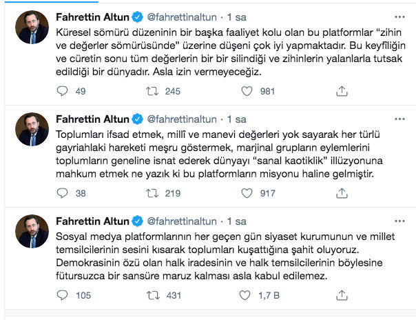 Fahrettin Altun'dan Soylu ve Bahçeli'yi sansürleyen Twitter'a sert tepki - Resim: 0