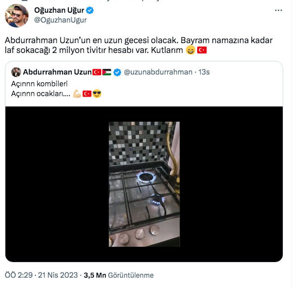 Abdurrahman Uzun 'açın kombileri' dedi Oğuzhan Uğur paylaştı: Laf sokacağı 2 milyon tivitır hesabı var - Resim: 0