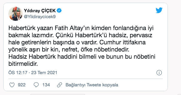 Bahçeli'nin danışmanı Çiçek'ten Fatih Altaylı'ya tepki: Kimden fonlandığına iyi bakmak lazımdır - Resim: 0