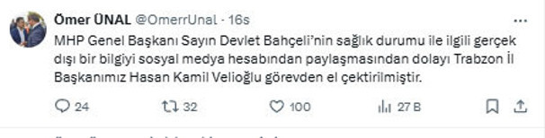 'Bahçeli vefat etti' paylaşımı yapan Gelecek Partisi İl Başkanı görevden alındı - Resim: 0