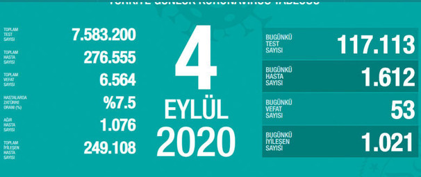 Türkiye'deki corona virüsü vaka ve ölü sayısında son durum (5 Eylül 2020) - Resim: 1