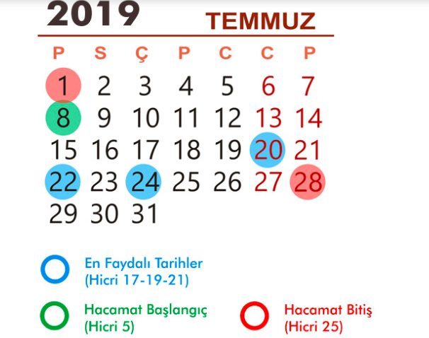 Hacamat takvimi 2019 temmuz ayında hangi günler yapılır? - Resim: 0