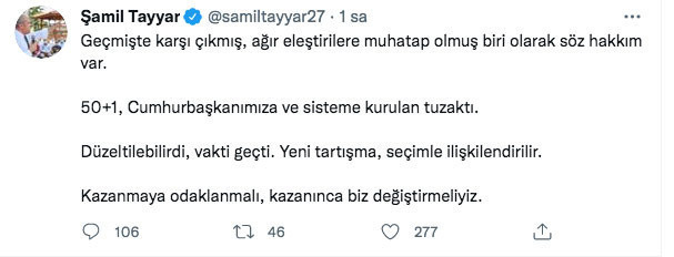 Şamil Tayyar'ın 50+1 açıklaması olay oldu yeni tartışma seçimle ilişkilendirilir - Resim: 0