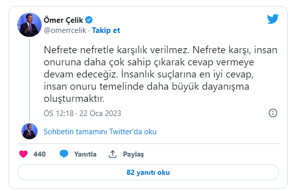 AK Parti Sözcüsü Ömer Çelik: Nefrete nefretle karşılık verilmez - Resim: 0