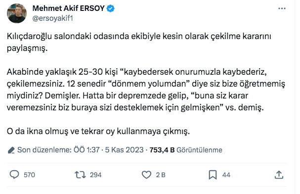 İlk tur sonrası çekilme kararı alan Kılıçdaroğlu nasıl ikna oldu? Ayrıntıları Mehmet Akif Ersoy paylaştı - Resim: 0