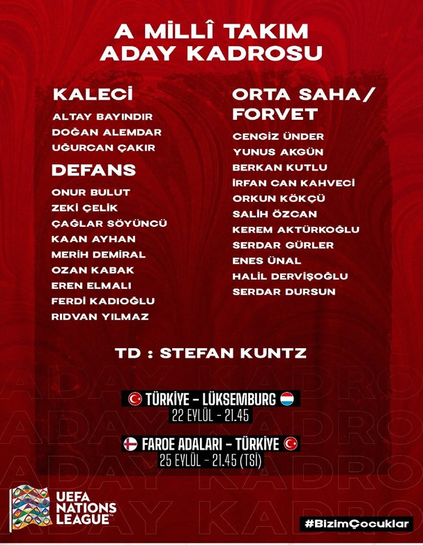 A Milli Takım'ın aday kadrosu açıklandı! İlk kez kadroya seçildi, Hakan Çalhanoğlu eksikliği - Resim: 0