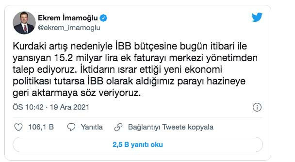 Ekrem İmamoğlu: Kurdaki artış nedeniyle 15.2 milyarlık ek faturayı talep ediyoruz - Resim: 0