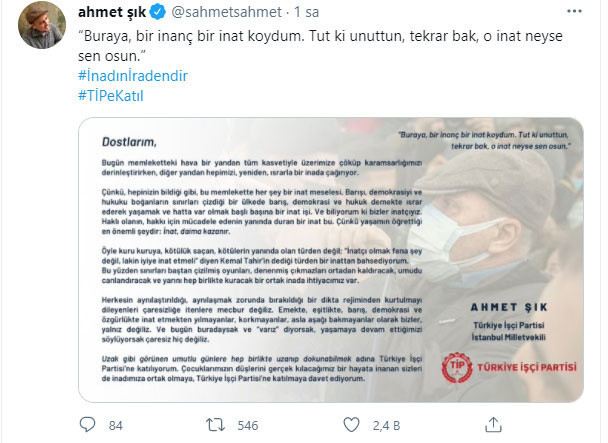 Geçen yıl HDP'den istifa etmişti! Ahmet Şık, Türkiye İşçi Partisi'ne katıldı - Resim: 0