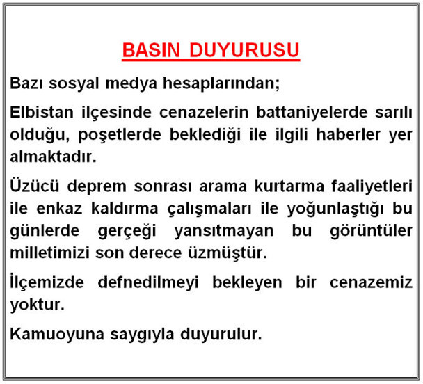 "Elbistan'da cenazeler poşette bekletiliyor" iddiasına yalanlama - Resim: 0