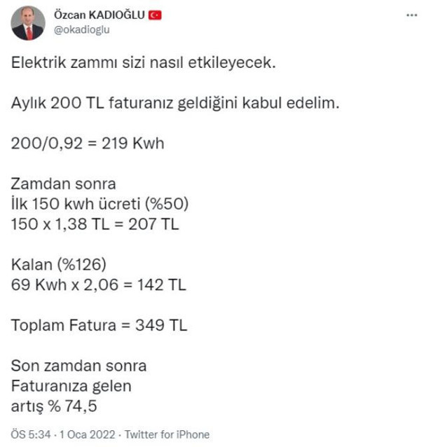 Yeni zamlardan sonra 200 TL'lik elektrik faturası kaç lira olacak? - Resim: 0