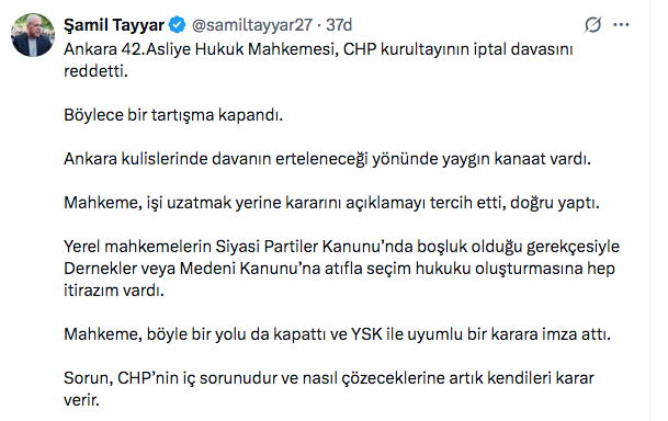 Mutlak Butlan davası düştü! AK Parti cephesinden ilk açıklama Şamil Tayyar'dan geldi: Sorun CHP'nin iç sorunu - Resim: 0