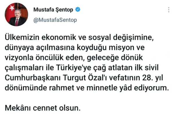 TBMM Başkanı Mustafa Şentop'tan 'Turgut Özal' mesajı - Resim: 0