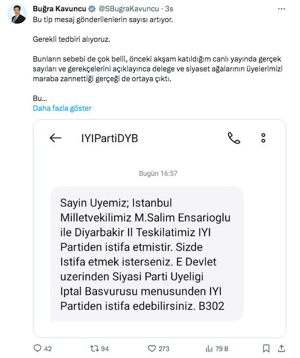 İYİ Partililere gönderilen SMS mesajı ortalığı karıştırdı Buğra Kavuncu'dan açıklama - Resim: 0