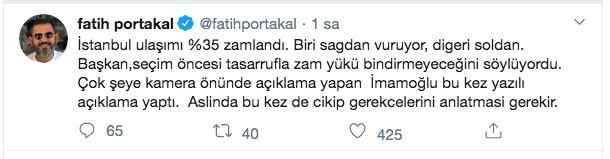 Fatih Portakal İstanbul'da ulaşıma yüzde 35 zam yapılmasına tepki gösterdi hedef oldu - Resim: 0