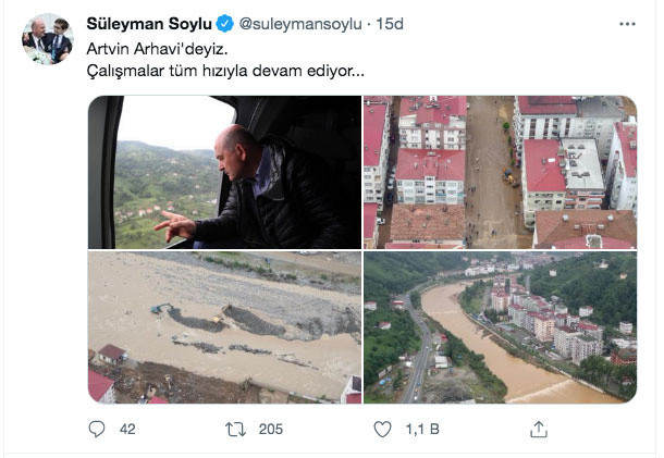 İçişleri Bakanı Süleyman Soylu Artvin'de selin etkili olduğu alanları havadan inceledi - Resim: 0
